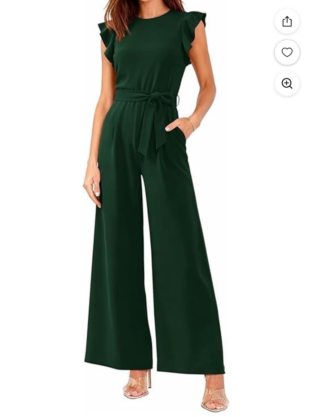 BTFBM Crew Neck Cap Sleeve Belted High Waist Wide Leg Romper W/ Pockets